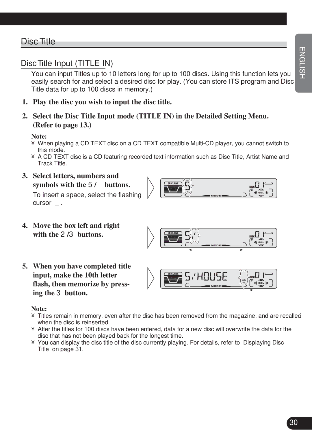 Pioneer DEH-P4100R operation manual Disc Title, Select letters, numbers Symbols with the 5/ buttons 