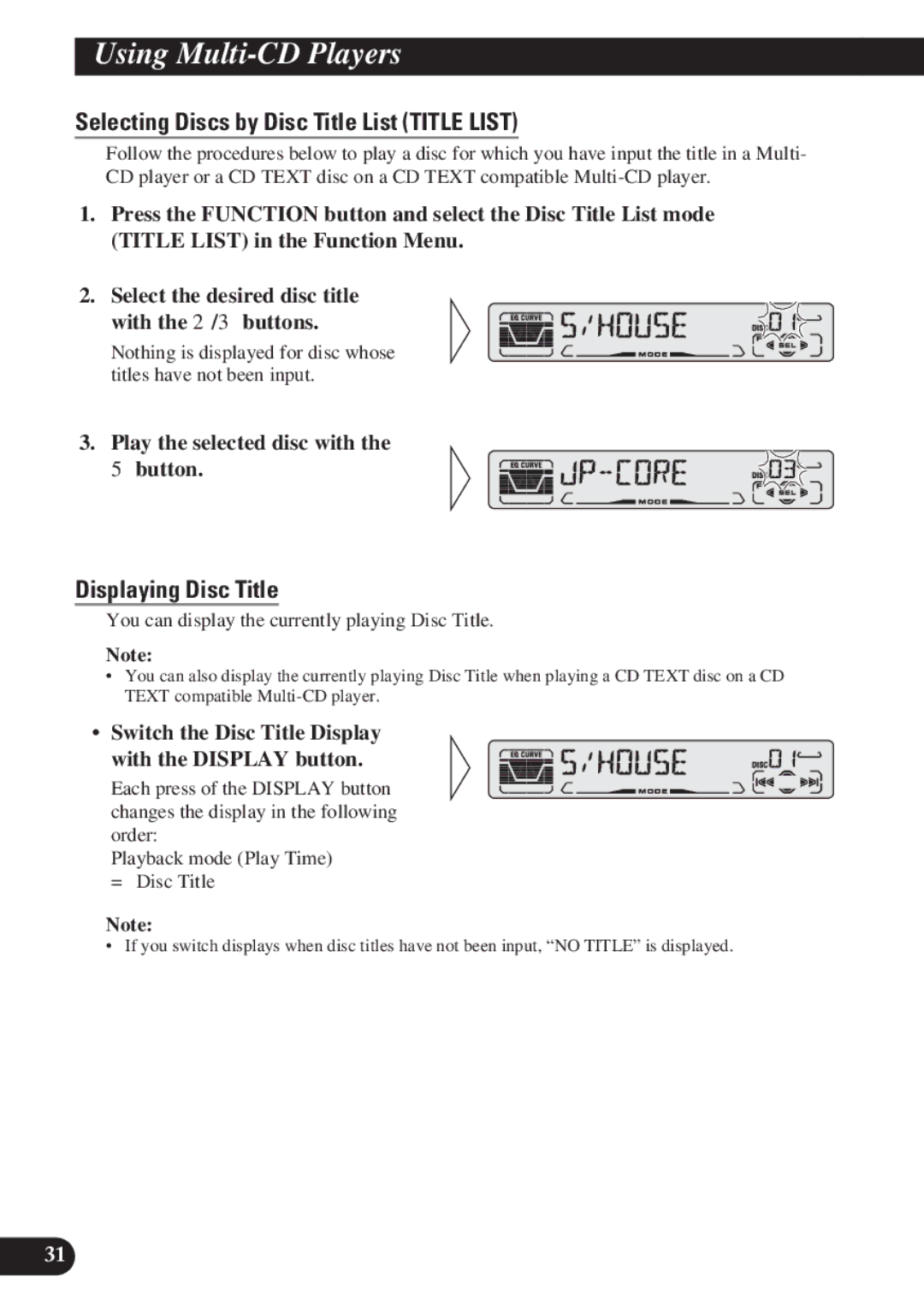 Pioneer DEH-P4100R operation manual Selecting Discs by Disc Title List Title List, Displaying Disc Title 