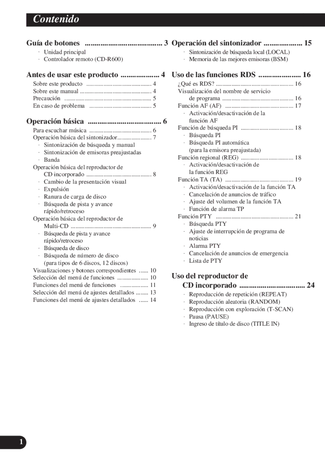 Pioneer DEH-P4100R operation manual Contenido, Uso del reproductor de 