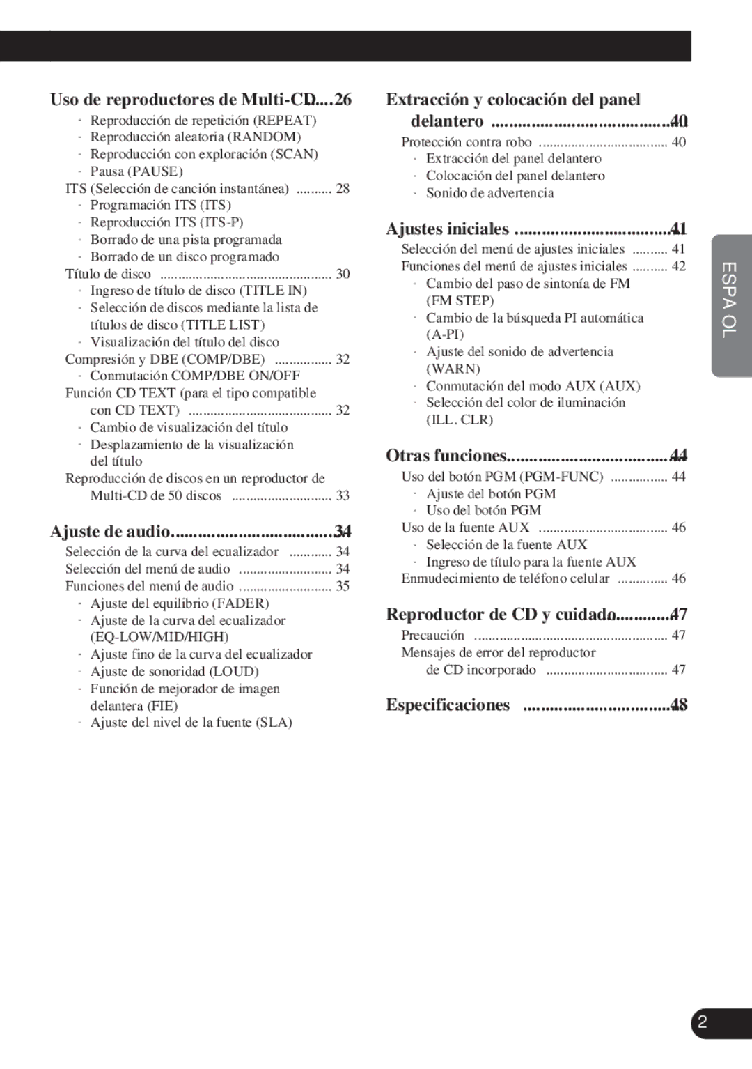 Pioneer DEH-P4100R operation manual Especificaciones 