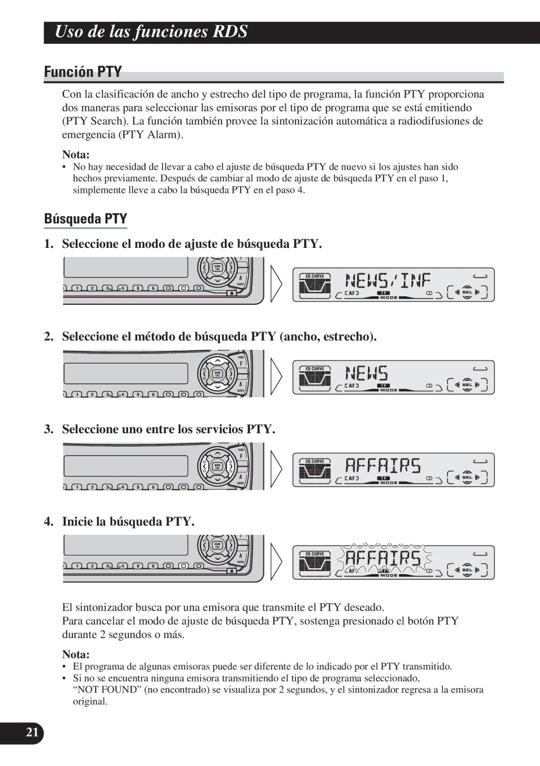 Pioneer DEH-P4100R operation manual Función PTY, Búsqueda PTY 