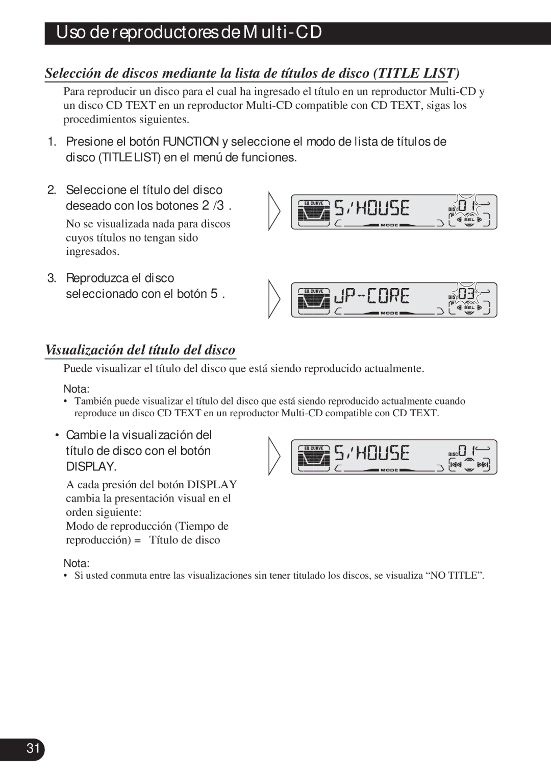 Pioneer DEH-P4100R operation manual Visualización del título del disco, Reproduzca el disco seleccionado con el botón 