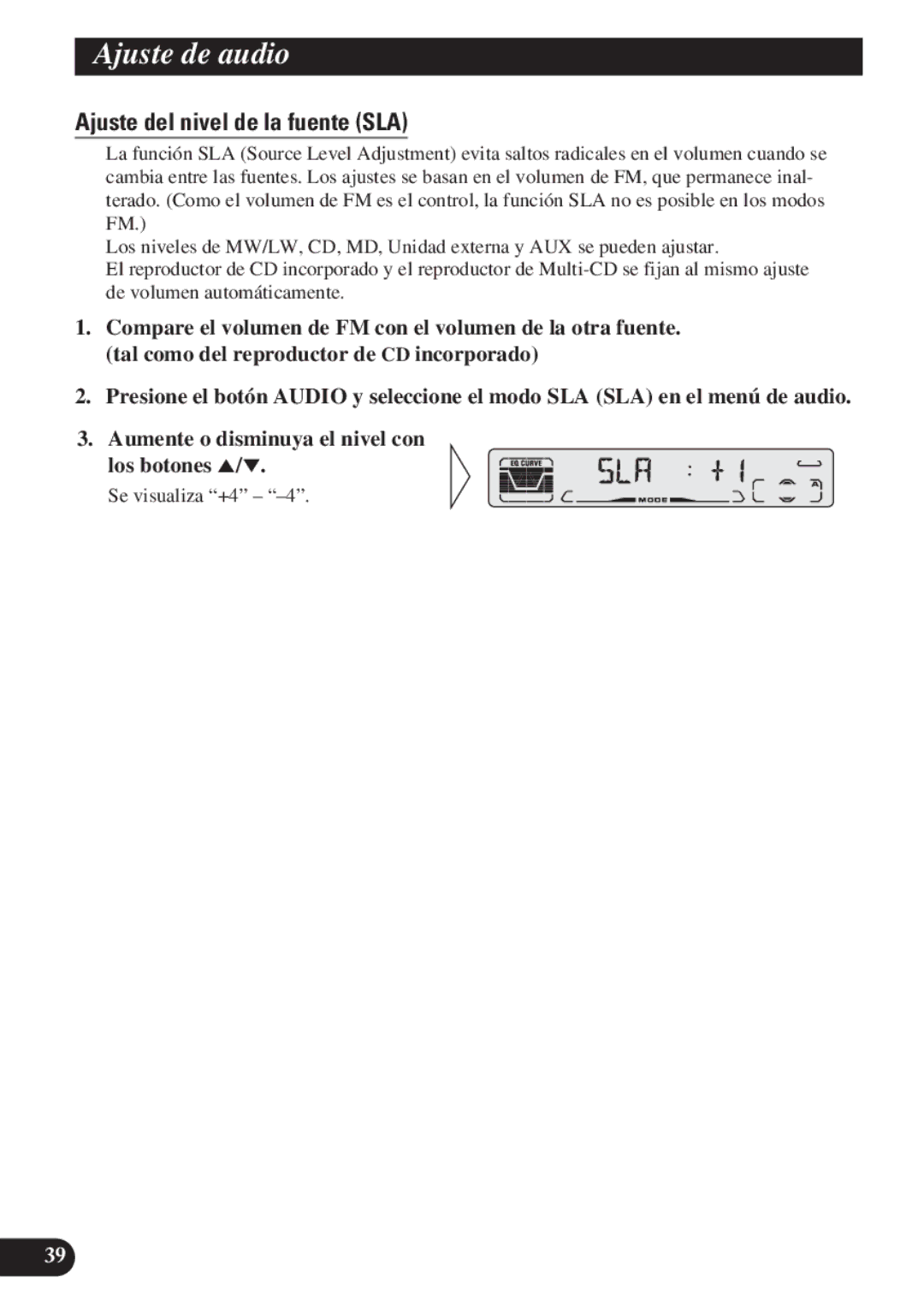 Pioneer DEH-P4100R operation manual Ajuste del nivel de la fuente SLA 