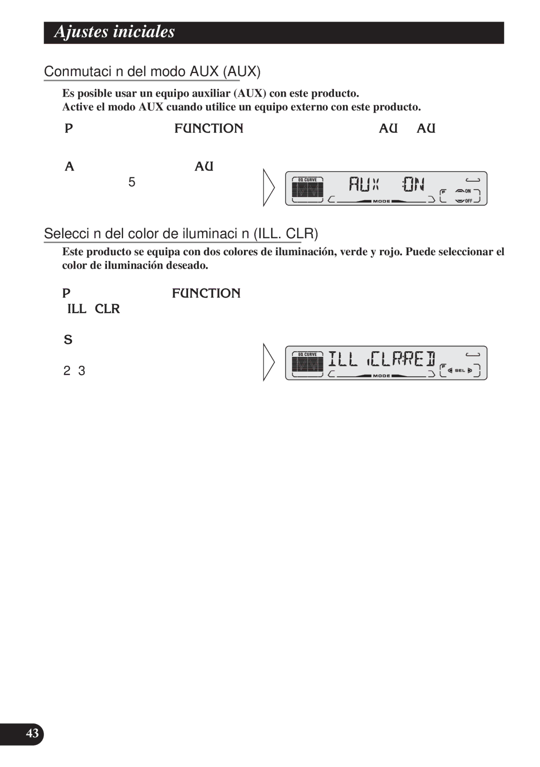 Pioneer DEH-P4100R operation manual Conmutación del modo AUX AUX, Selección del color de iluminación ILL. CLR 
