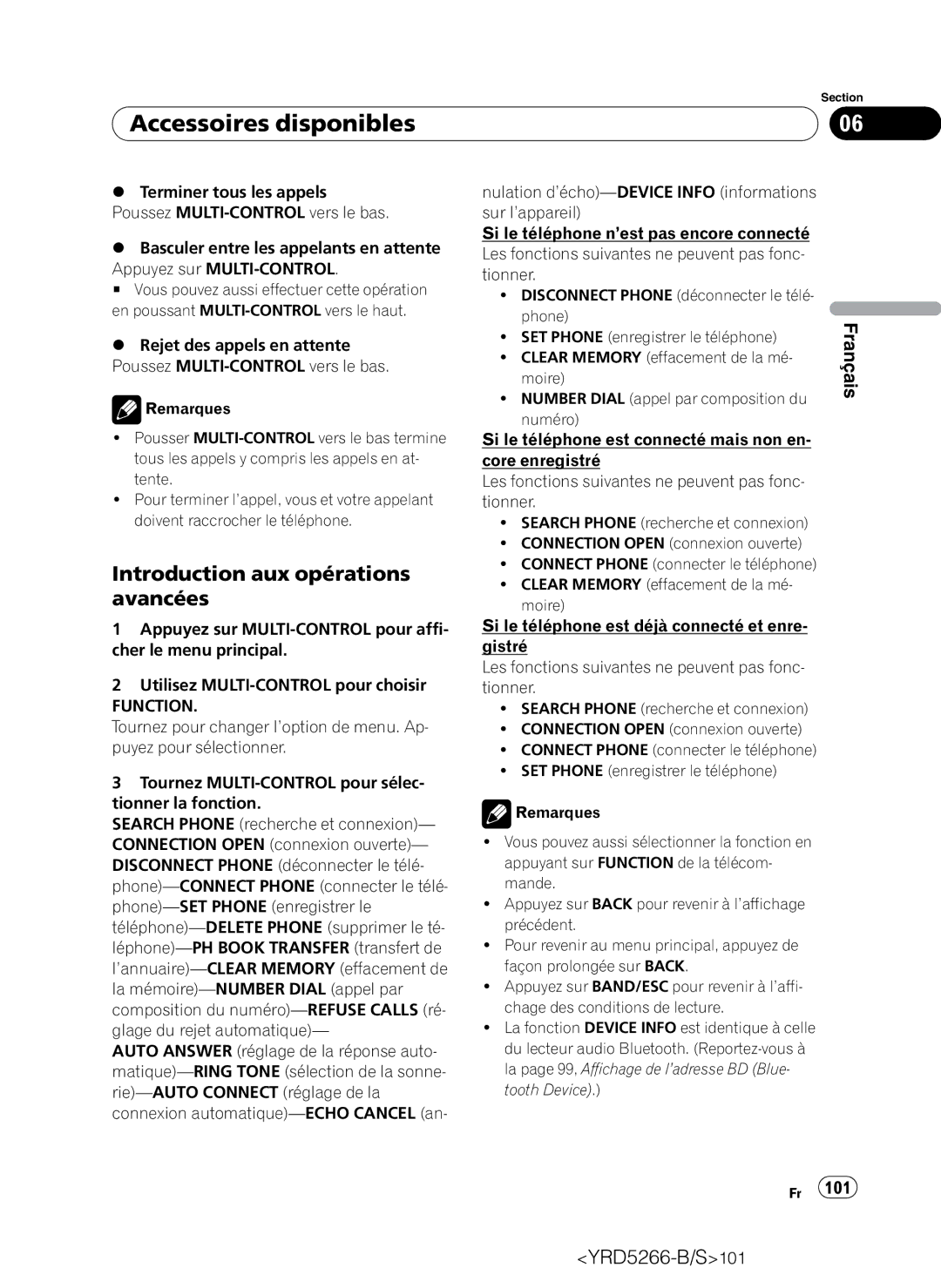 Pioneer DEH-P410UB operation manual Introduction aux opérations avancées, SET Phone enregistrer le téléphone 