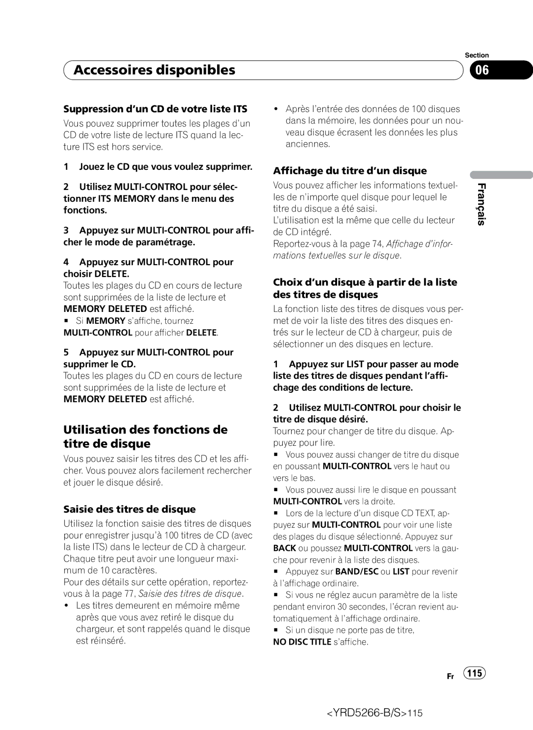 Pioneer DEH-P410UB operation manual Suppression d’un CD de votre liste ITS, Affichage du titre d’un disque 