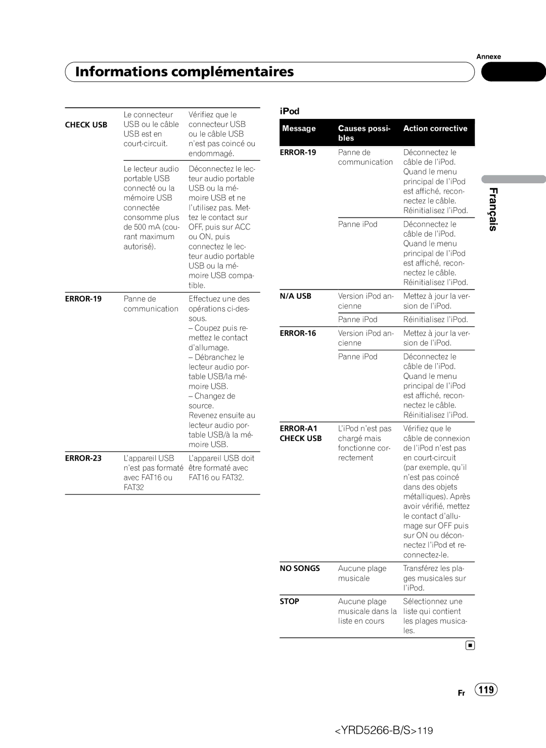 Pioneer DEH-P410UB operation manual Informations complémentaires, IPod 