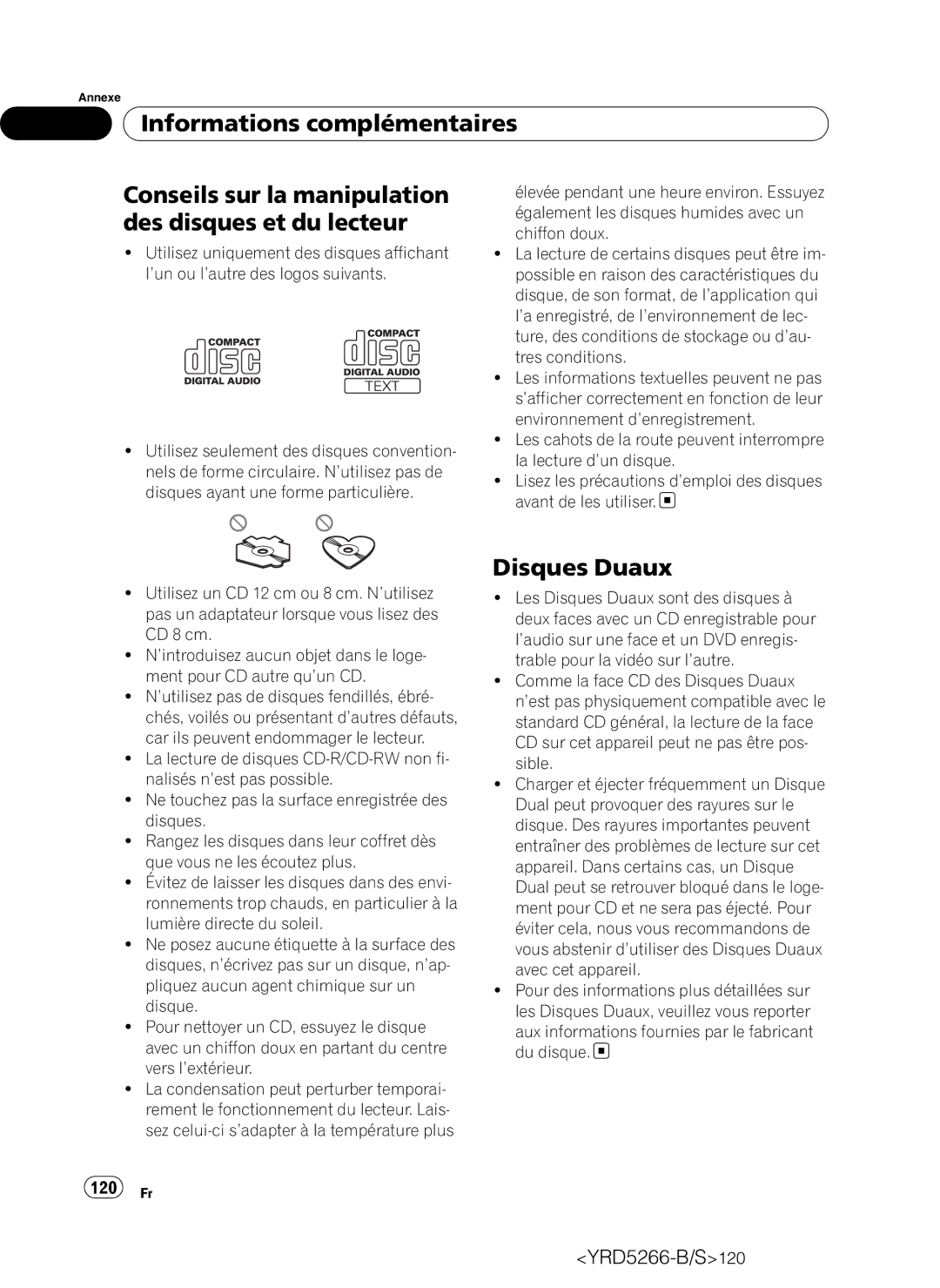 Pioneer DEH-P410UB operation manual Disques Duaux, 120 Fr 