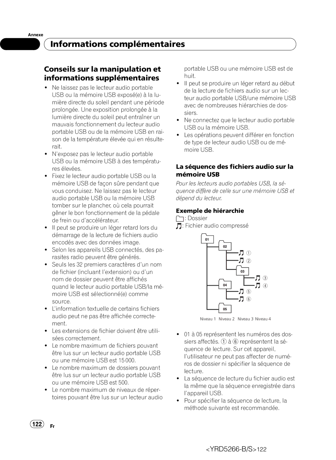 Pioneer DEH-P410UB operation manual 122 Fr, La séquence des fichiers audio sur la mémoire USB 