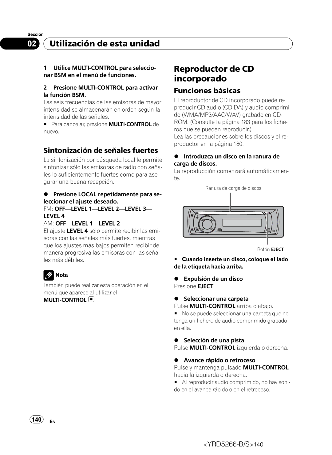 Pioneer DEH-P410UB operation manual Reproductor de CD, Incorporado, Sintonización de señales fuertes, 140 Es 