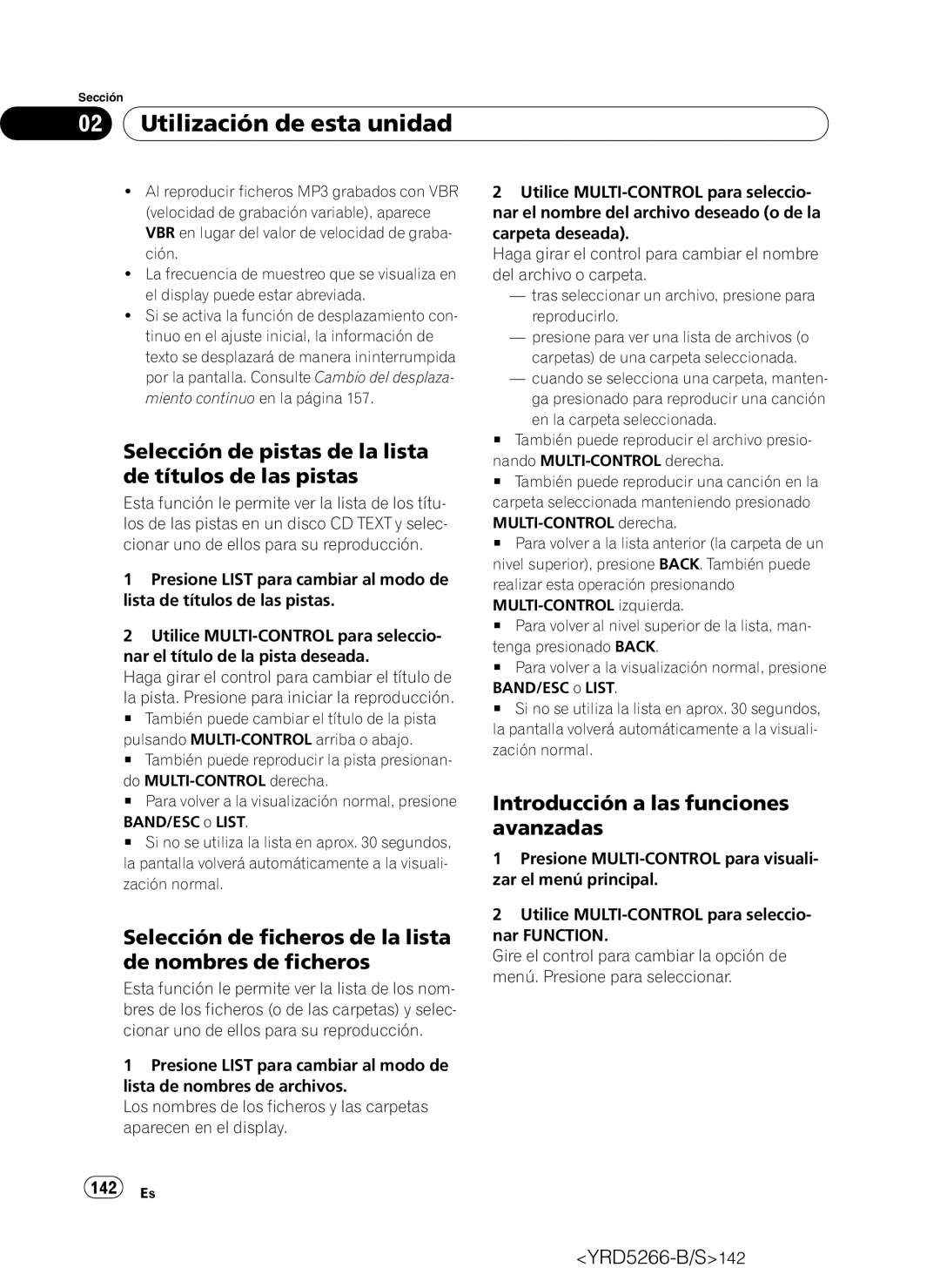 Pioneer DEH-P410UB Selección de pistas de la lista de títulos de las pistas, Introducción a las funciones avanzadas 