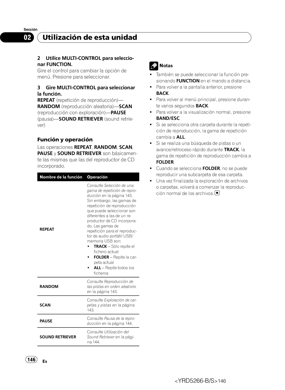 Pioneer DEH-P410UB operation manual Función y operación, 146 Es, Folder 