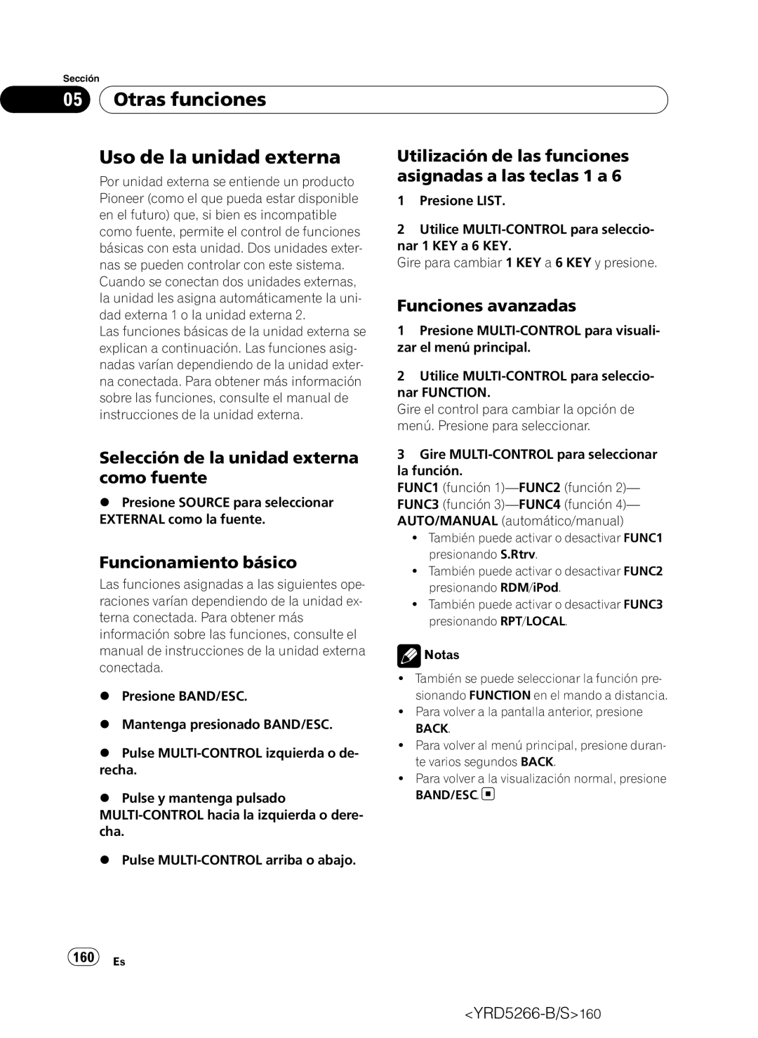 Pioneer DEH-P410UB operation manual Otras funciones Uso de la unidad externa 