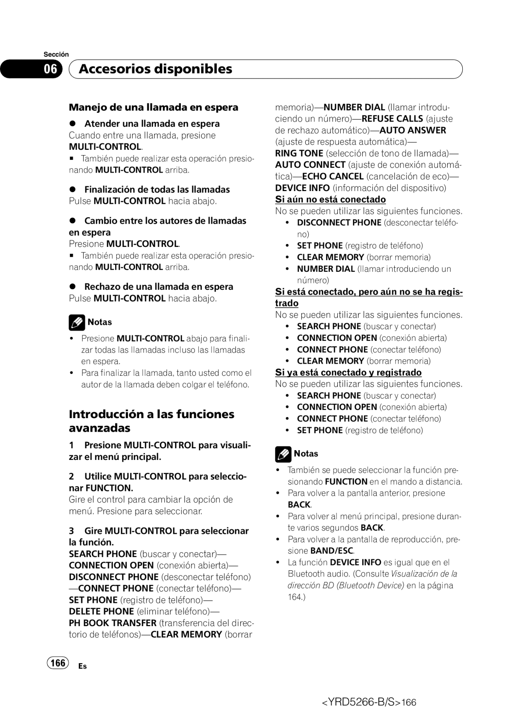 Pioneer DEH-P410UB operation manual Manejo de una llamada en espera, 166 Es 