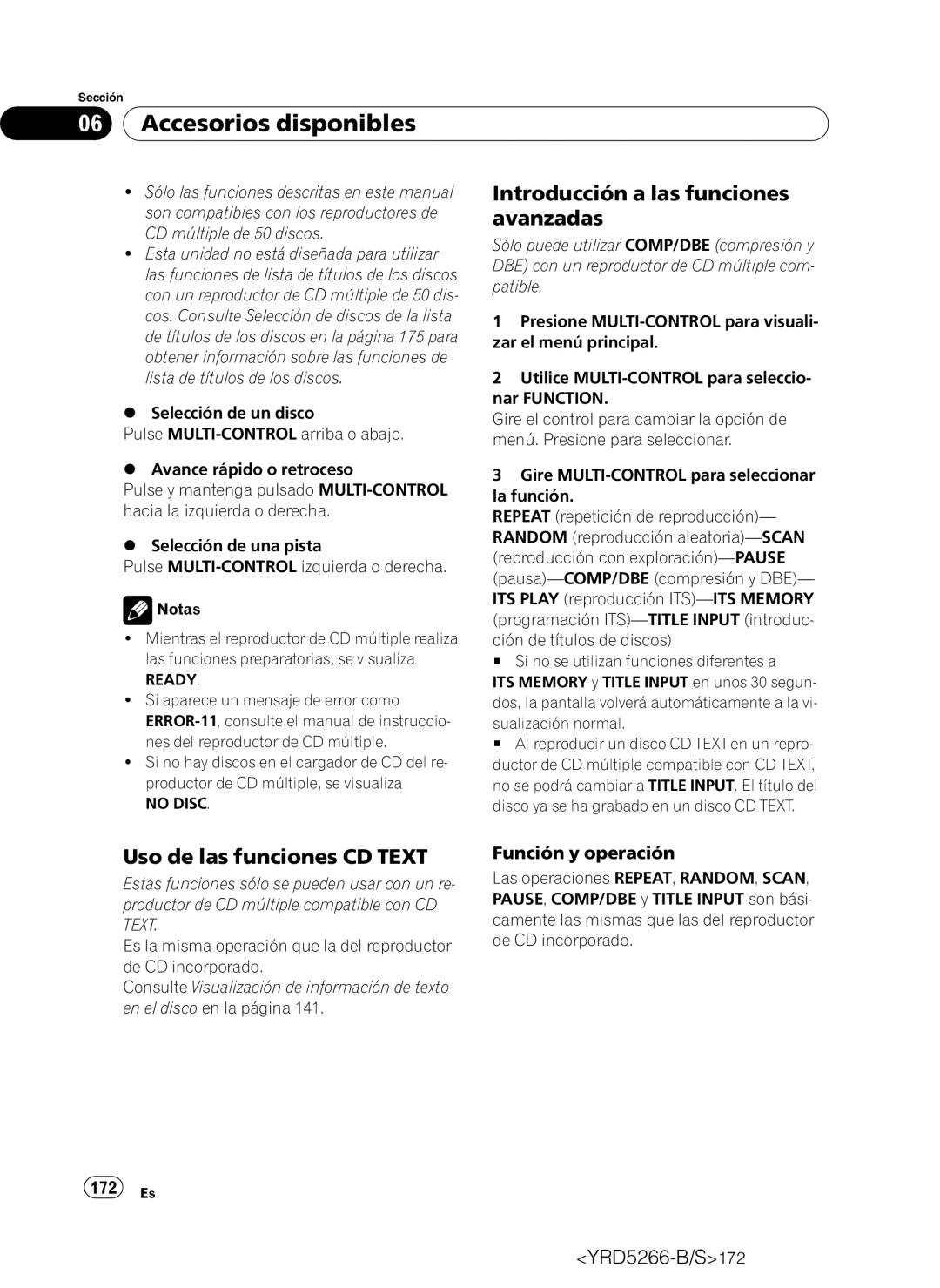 Pioneer DEH-P410UB operation manual Uso de las funciones CD Text, 172 Es, Ready, No Disc 