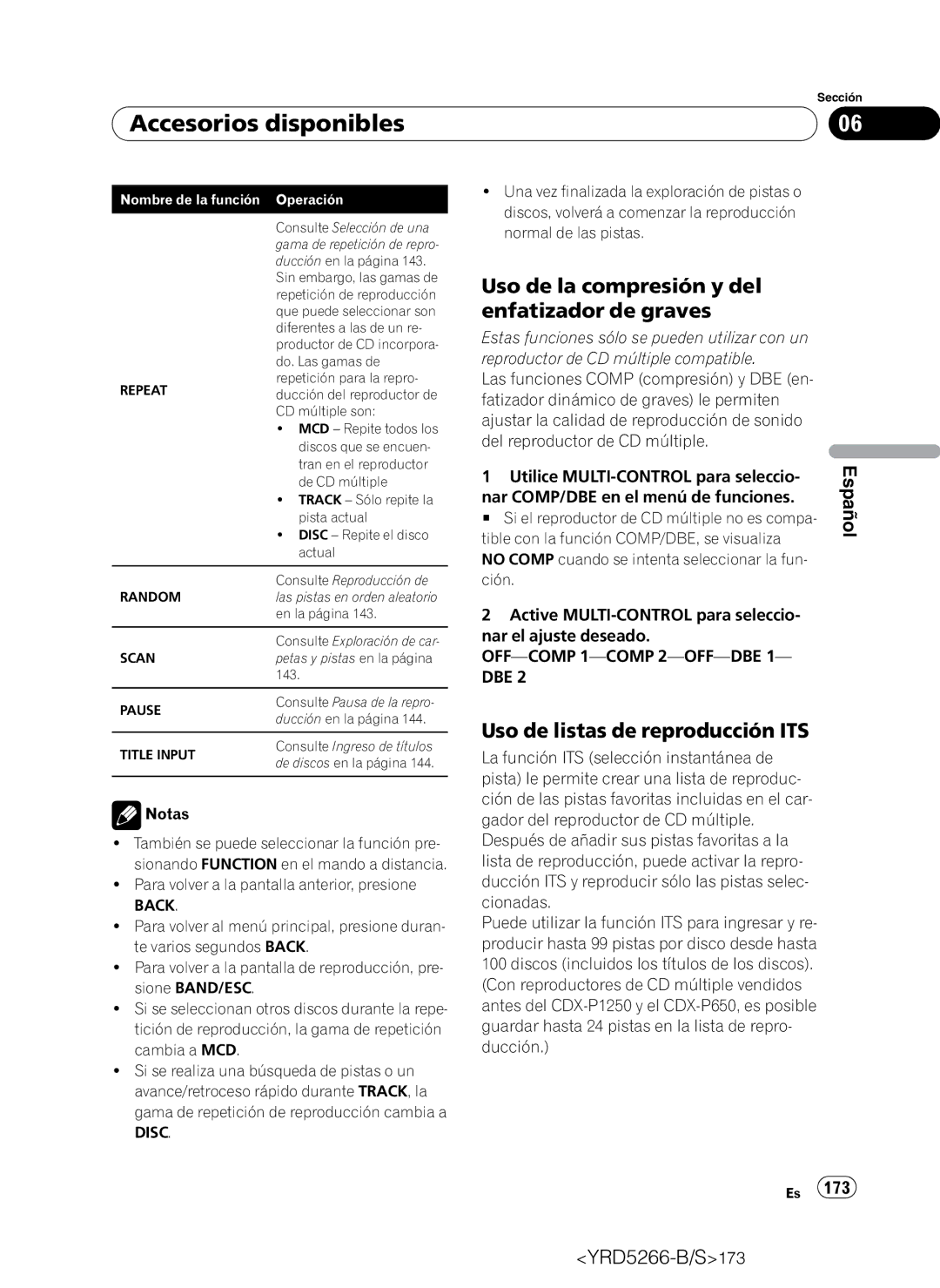 Pioneer DEH-P410UB operation manual Uso de la compresión y del enfatizador de graves, Uso de listas de reproducción ITS 