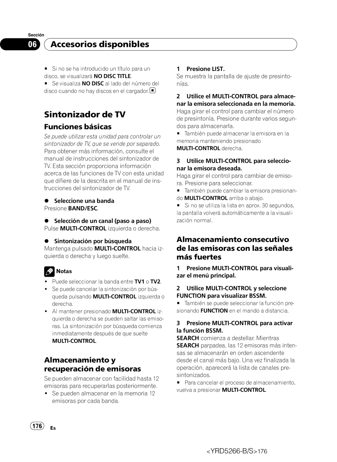 Pioneer DEH-P410UB operation manual Sintonizador de TV, Almacenamiento y recuperación de emisoras, 176 Es 