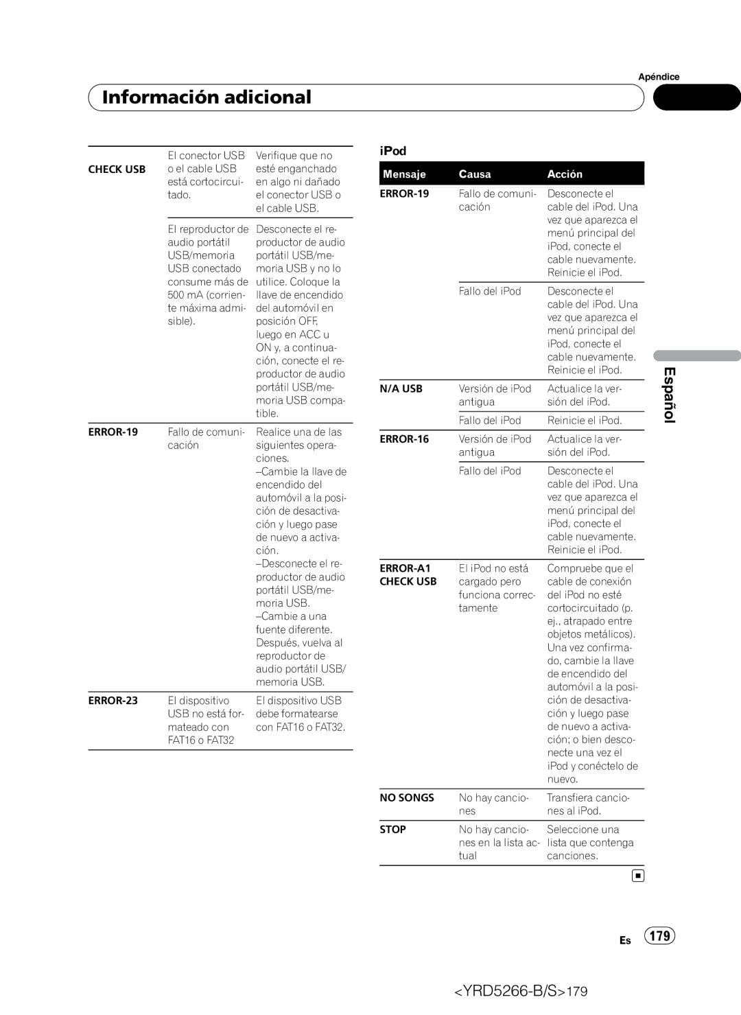 Pioneer DEH-P410UB operation manual Información adicional, IPod 