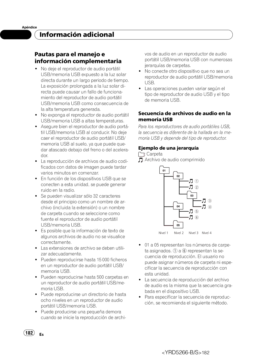 Pioneer DEH-P410UB operation manual Pautas para el manejo e información complementaria, 182 Es 