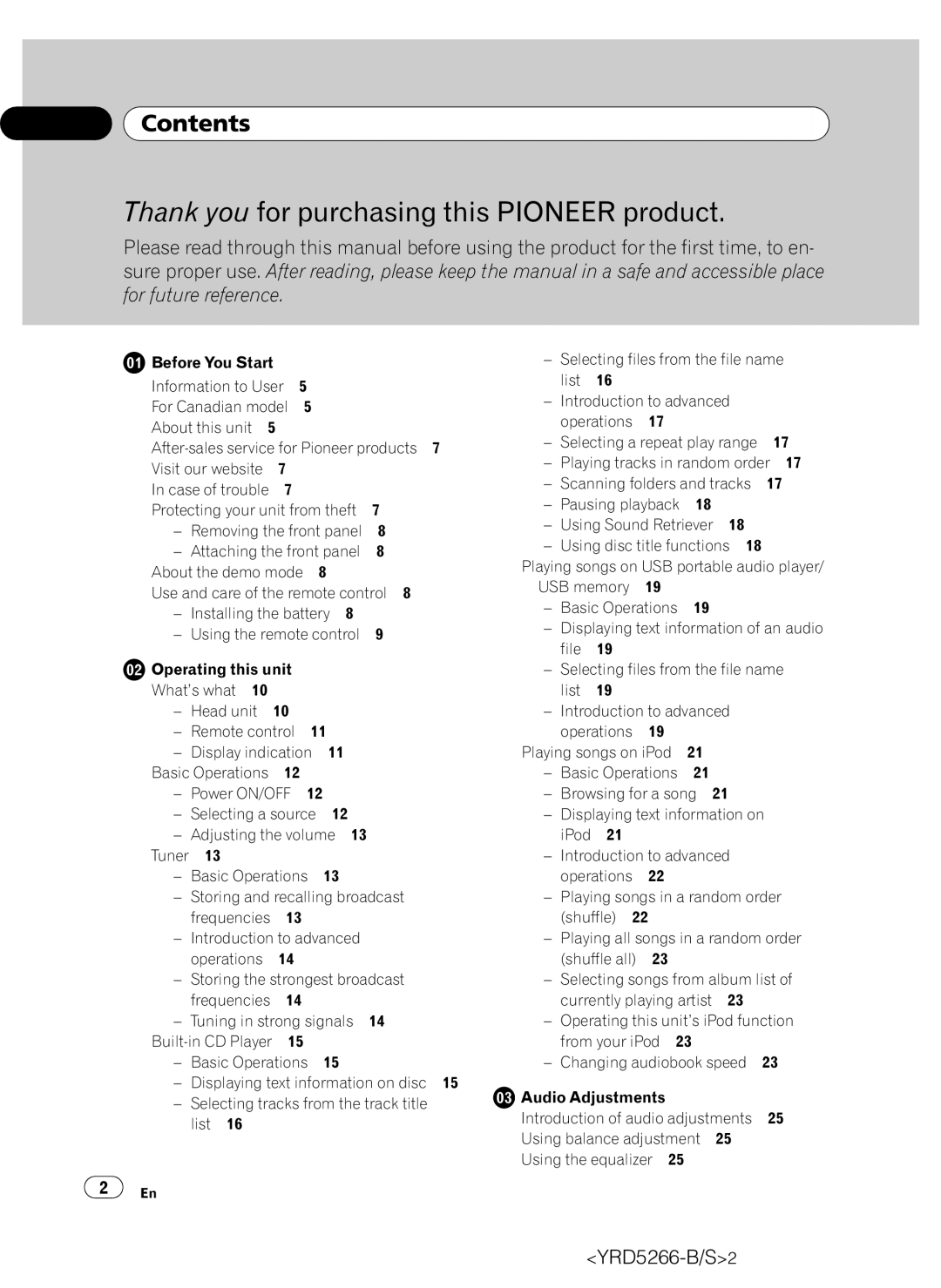 Pioneer DEH-P410UB operation manual Contents, Playing tracks in random order 