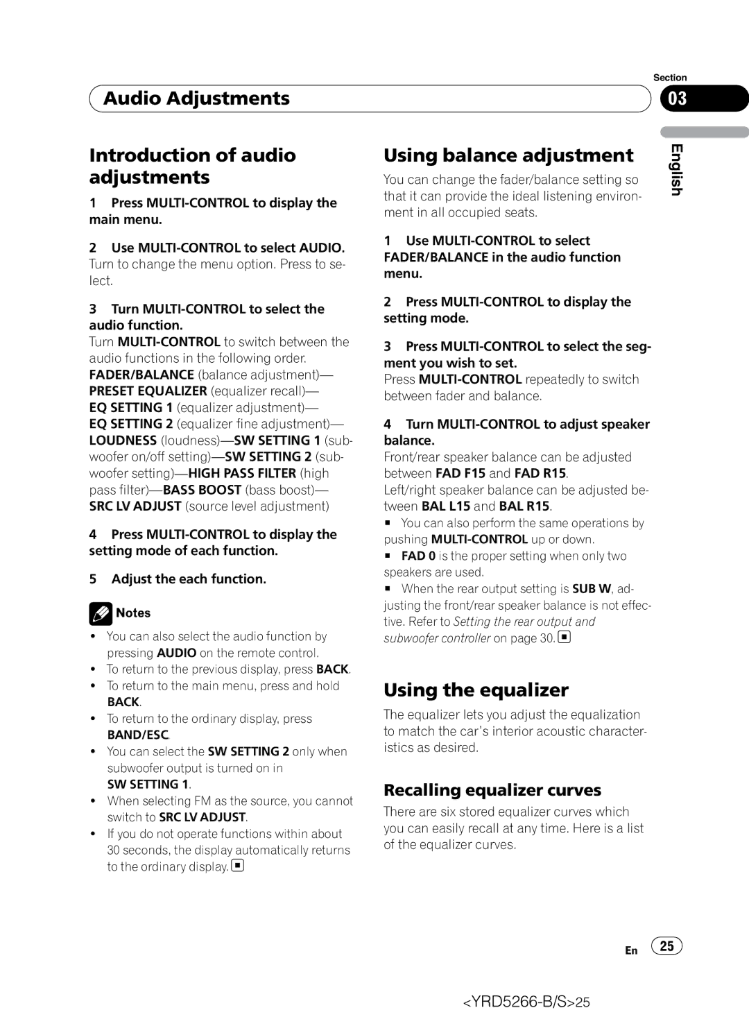 Pioneer DEH-P410UB operation manual Using the equalizer, Recalling equalizer curves, Back, Band/Esc, SW Setting 