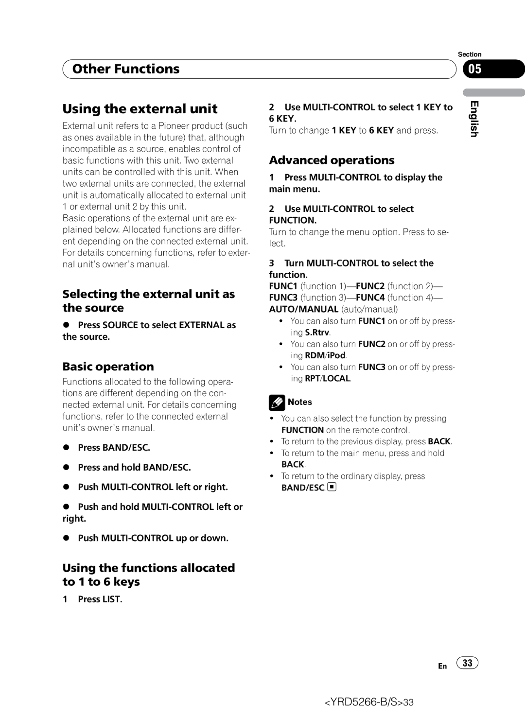 Pioneer DEH-P410UB Other Functions Using the external unit, Selecting the external unit as the source, Basic operation 