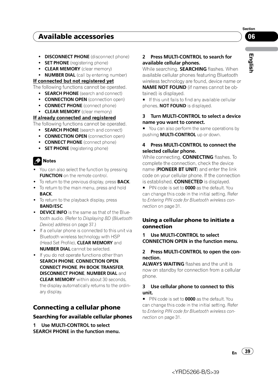 Pioneer DEH-P410UB operation manual Connecting a cellular phone, Searching for available cellular phones 