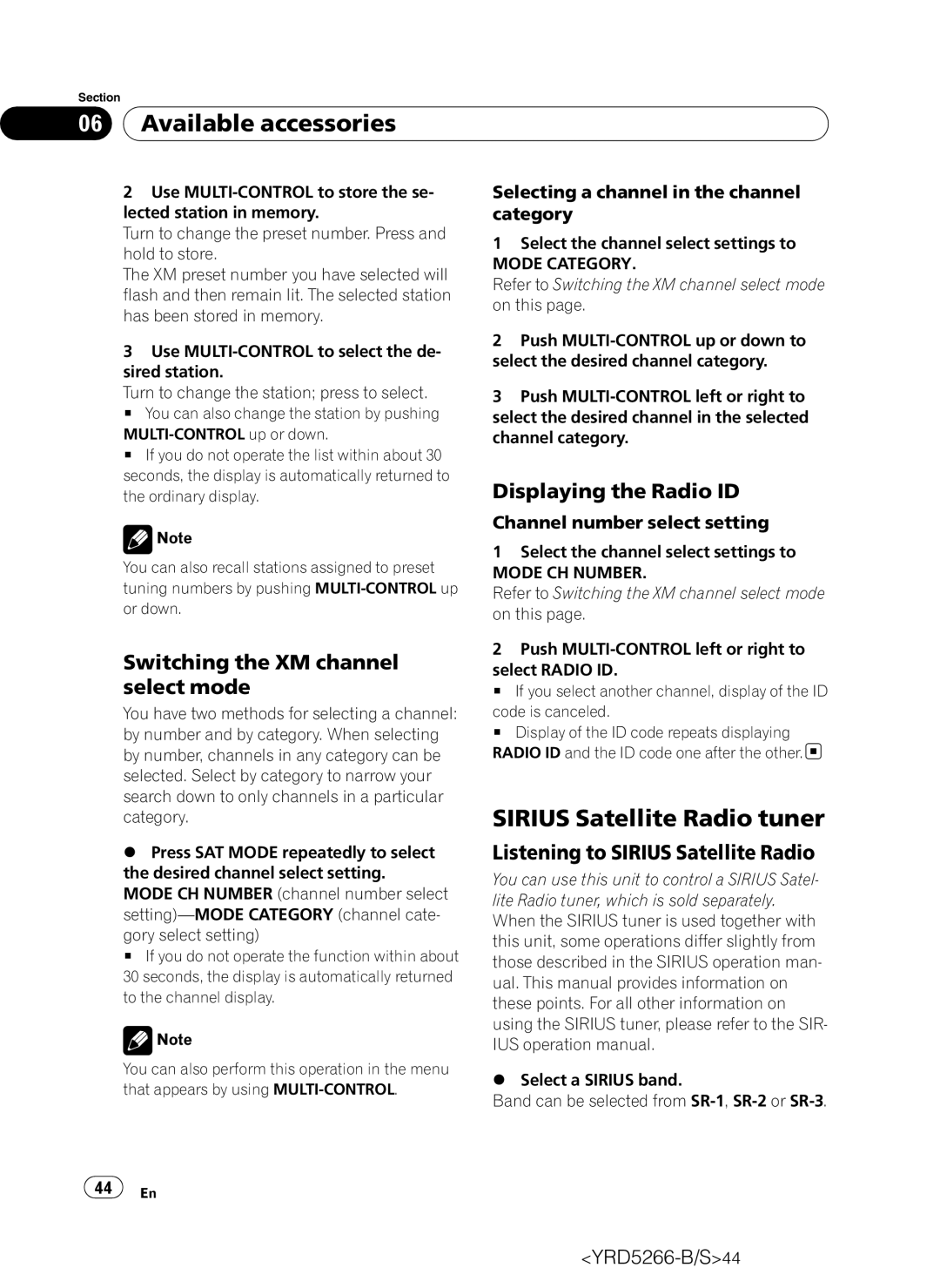 Pioneer DEH-P410UB Sirius Satellite Radio tuner, Switching the XM channel select mode, Displaying the Radio ID 