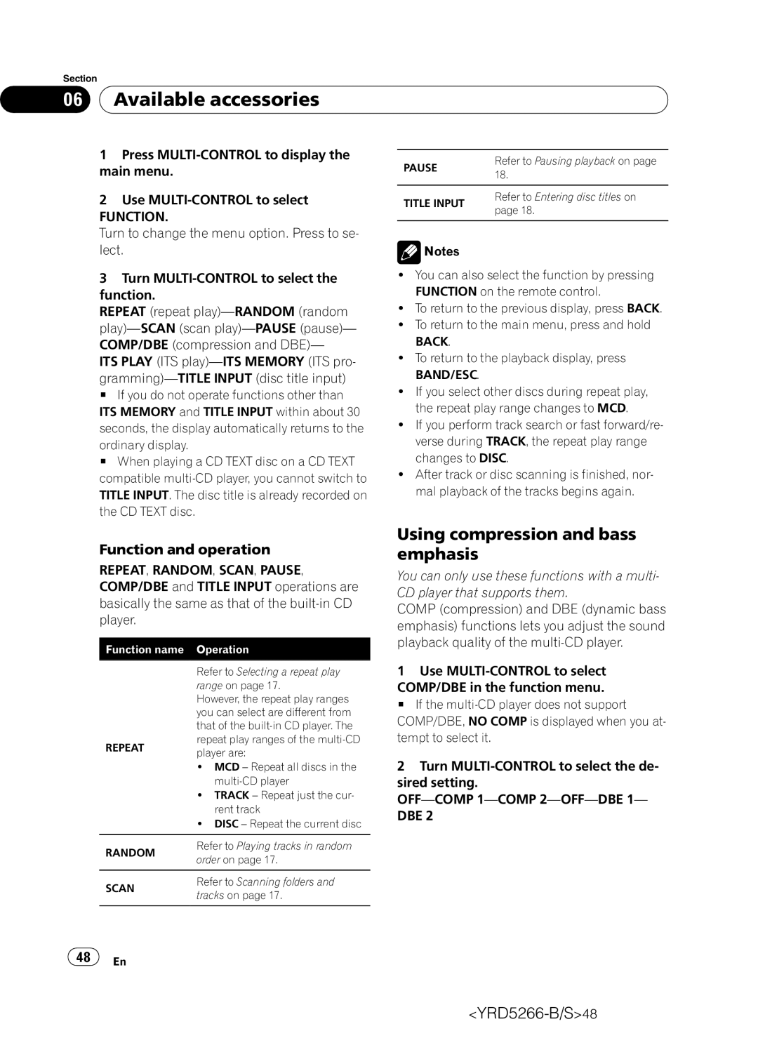 Pioneer DEH-P410UB operation manual Using compression and bass emphasis, OFF-COMP 1-COMP 2-OFF-DBE 1- DBE 