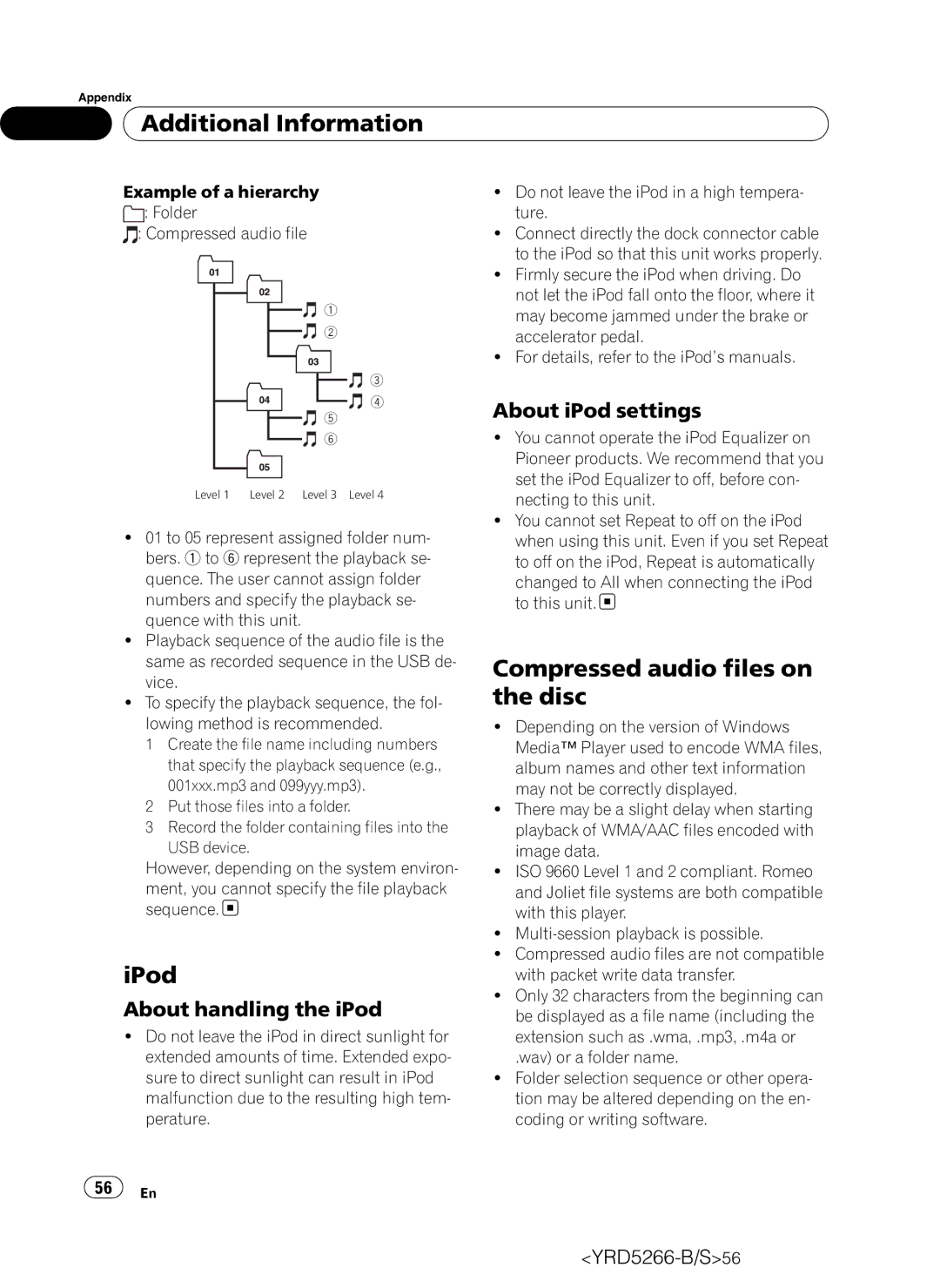 Pioneer DEH-P410UB operation manual IPod, Compressed audio files on the disc, About handling the iPod, About iPod settings 