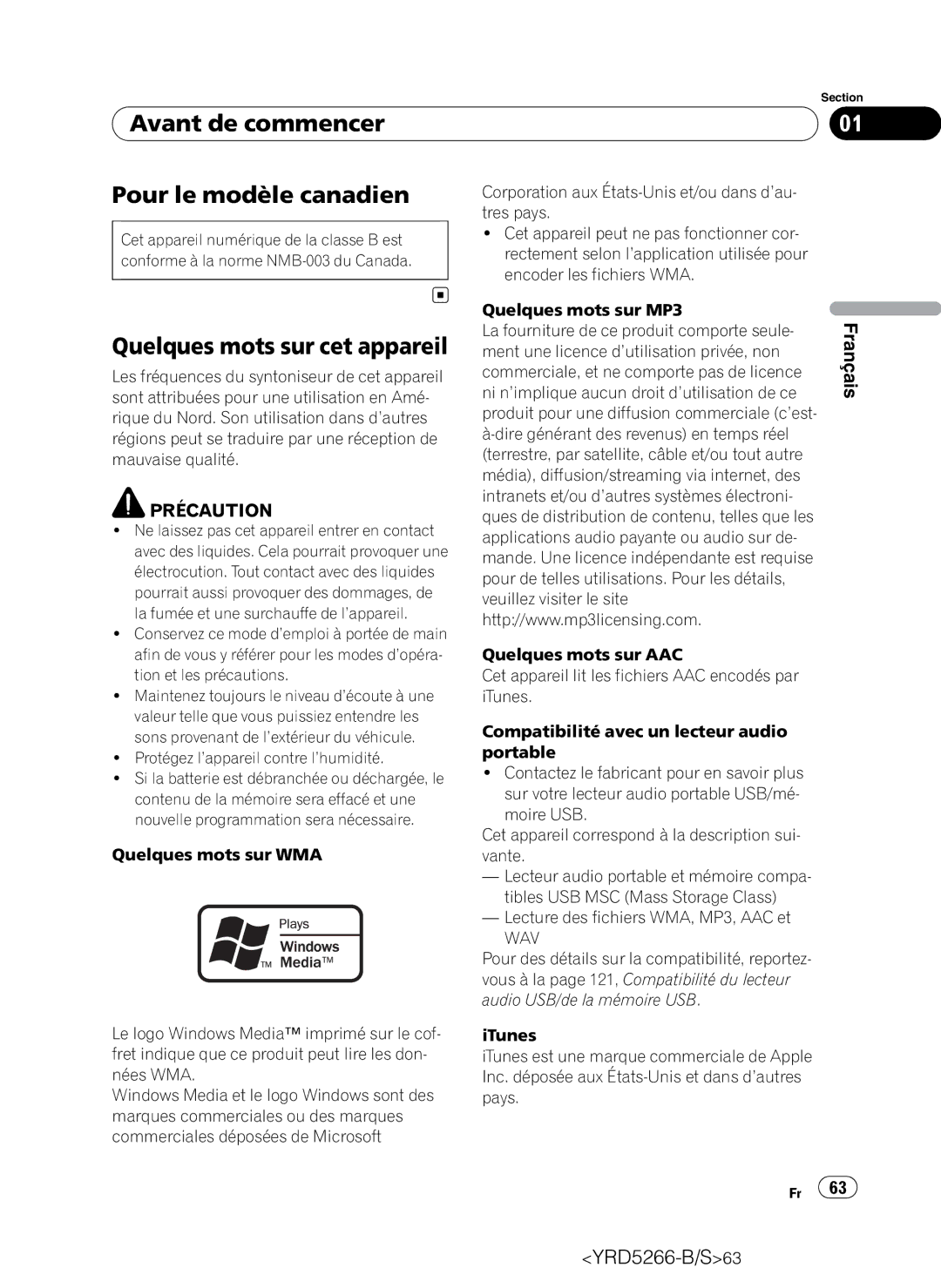 Pioneer DEH-P410UB operation manual Avant de commencer Pour le modèle canadien, Quelques mots sur cet appareil 