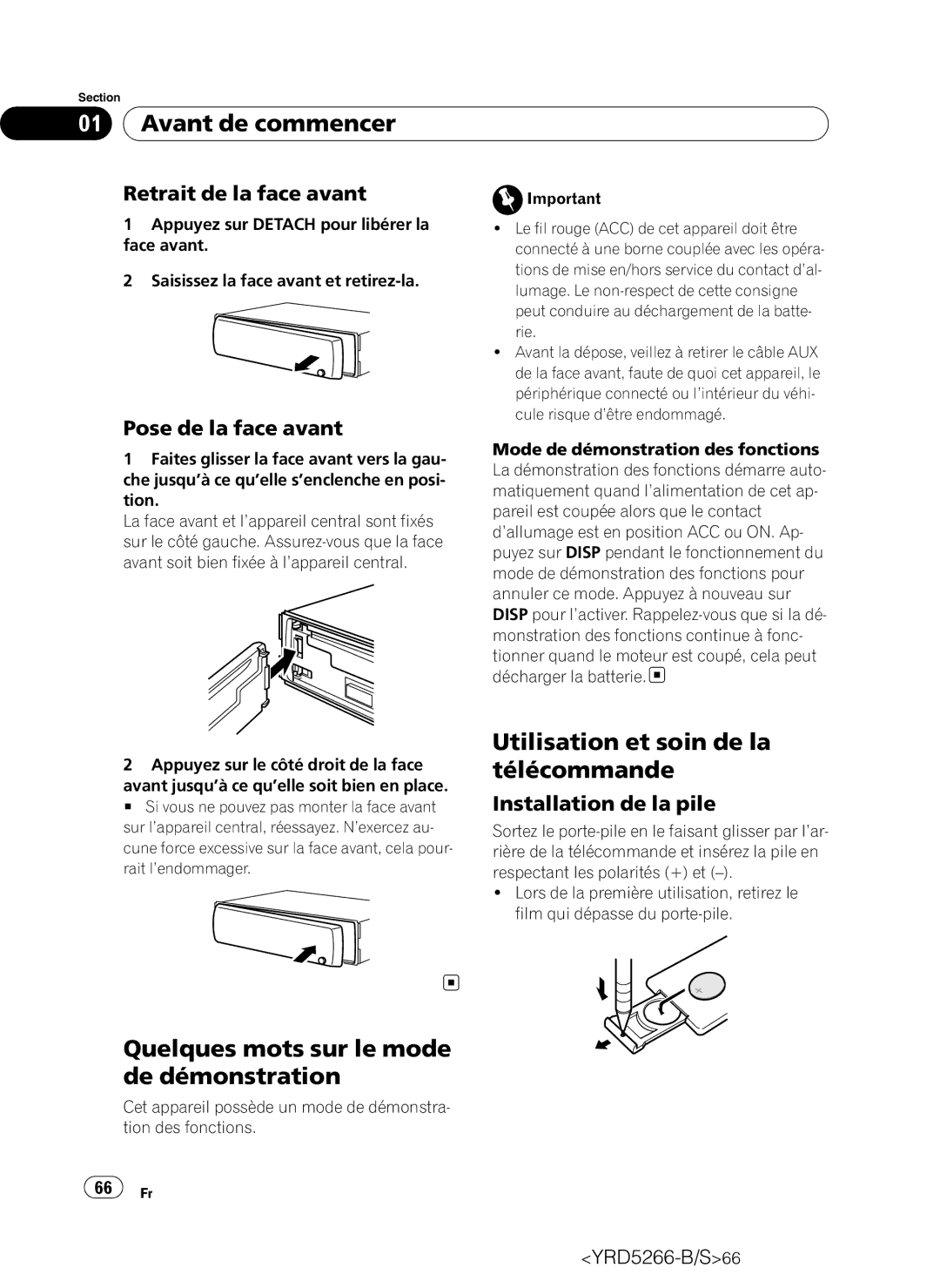 Pioneer DEH-P410UB operation manual Utilisation et soin de la télécommande, Quelques mots sur le mode de démonstration 