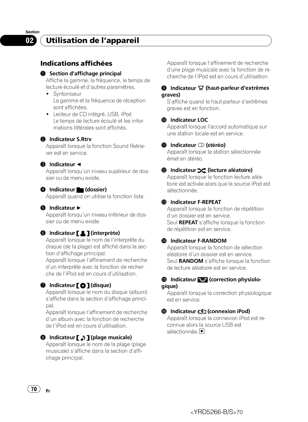 Pioneer DEH-P410UB operation manual Indications affichées 