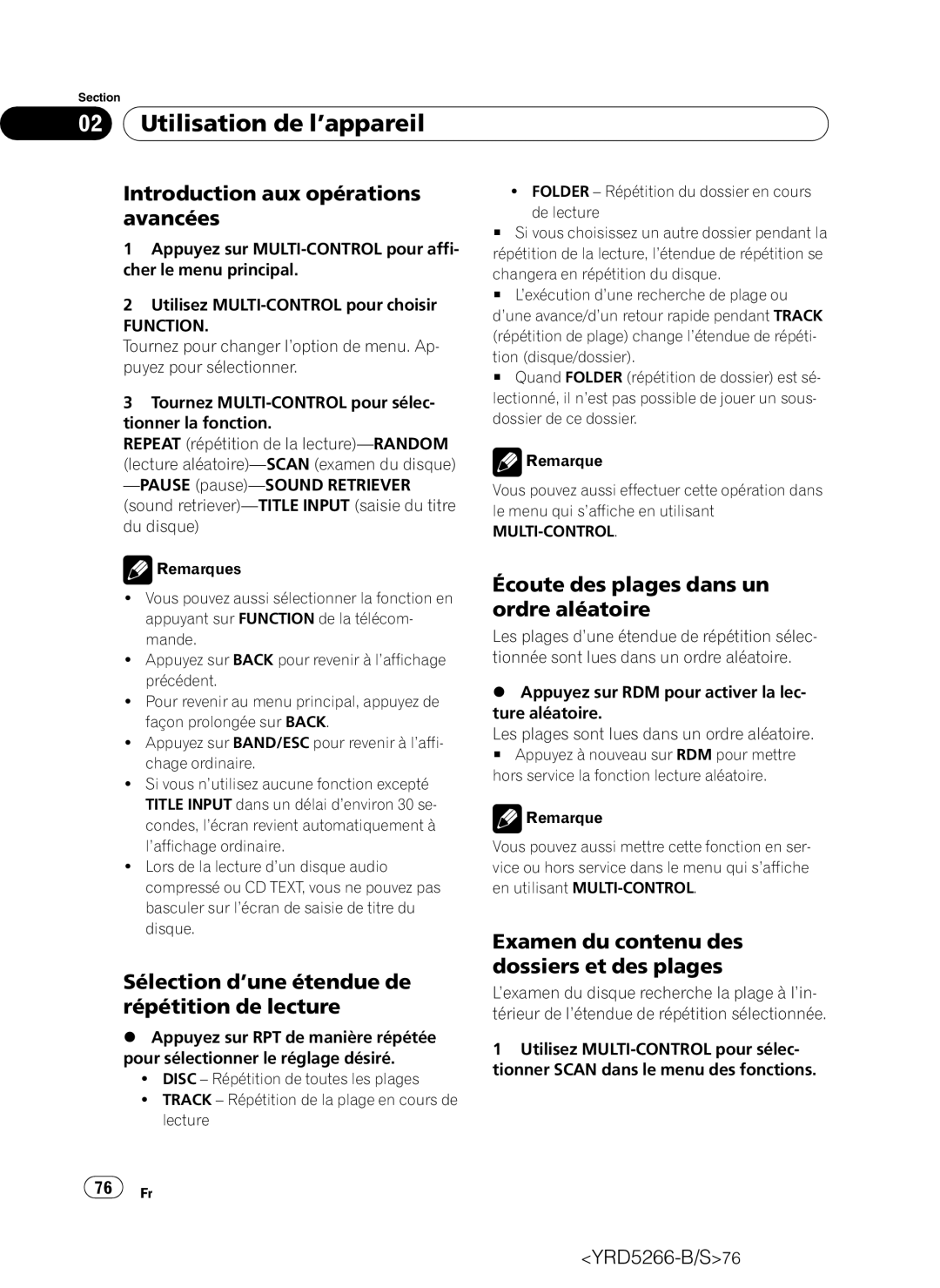 Pioneer DEH-P410UB operation manual Introduction aux opérations avancées, Sélection d’une étendue de répétition de lecture 