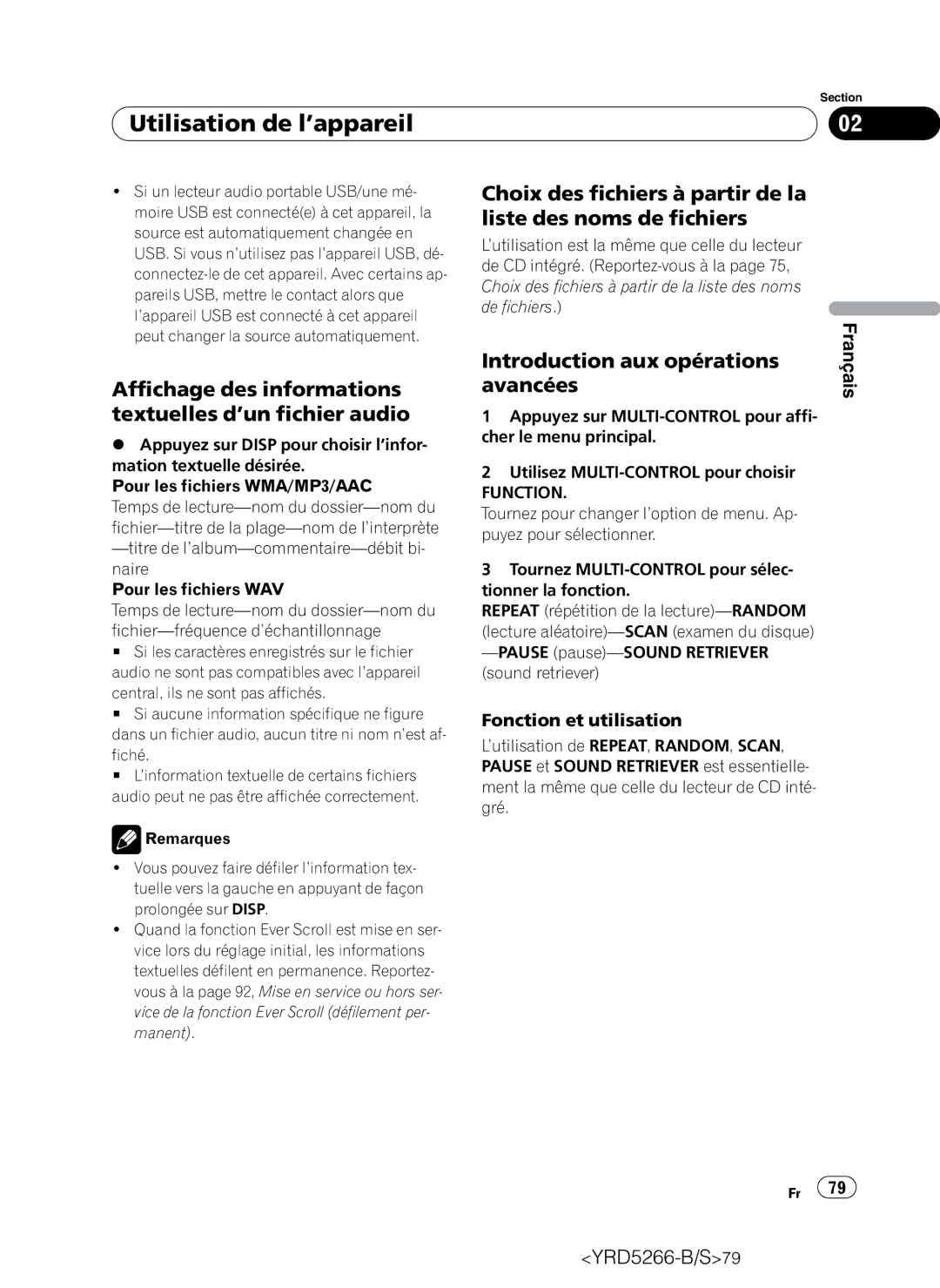 Pioneer DEH-P410UB Affichage des informations textuelles d’un fichier audio, Fonction et utilisation, Fiché 