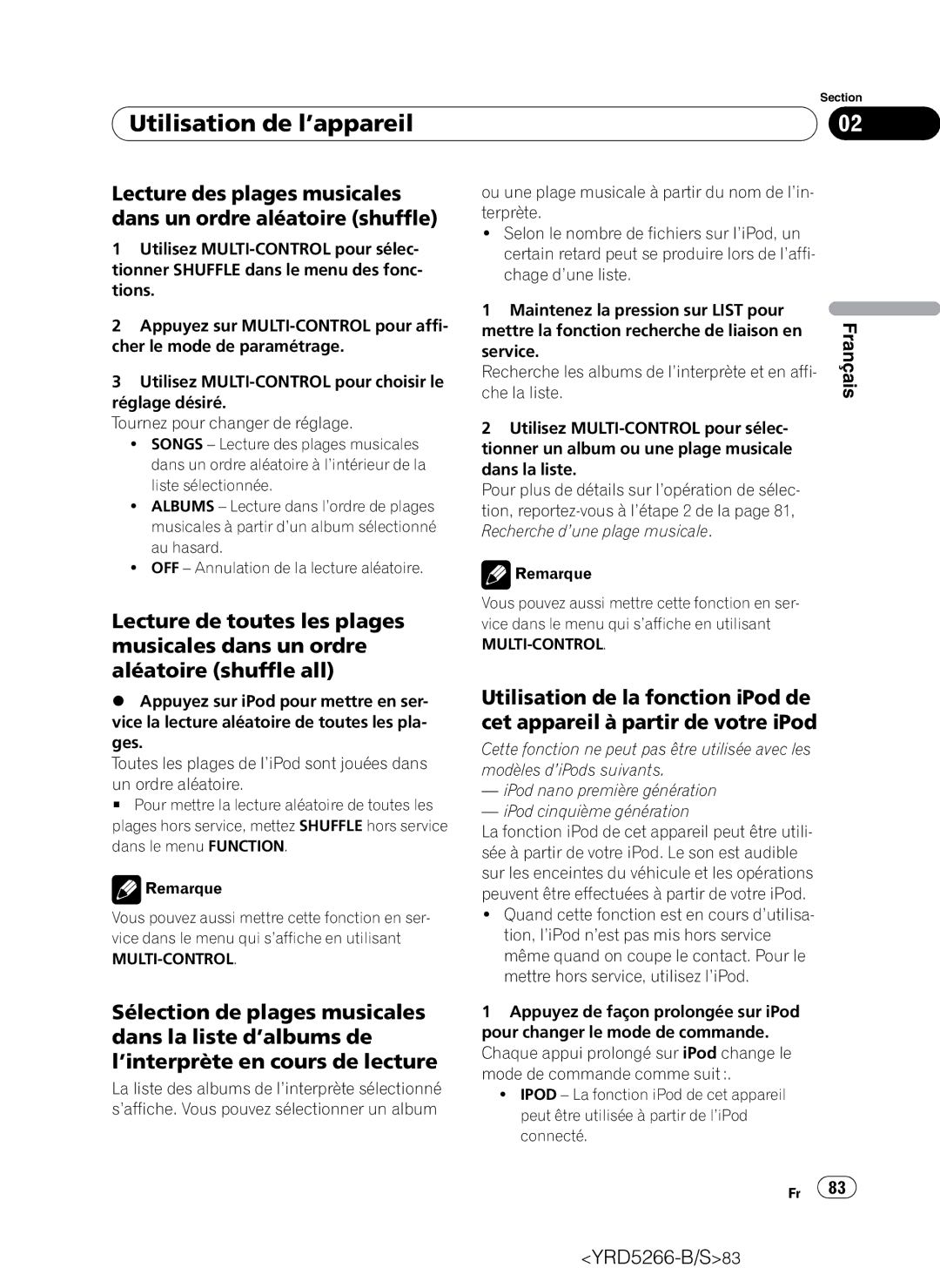 Pioneer DEH-P410UB operation manual Che la liste, IPod nano première génération IPod cinquième génération 