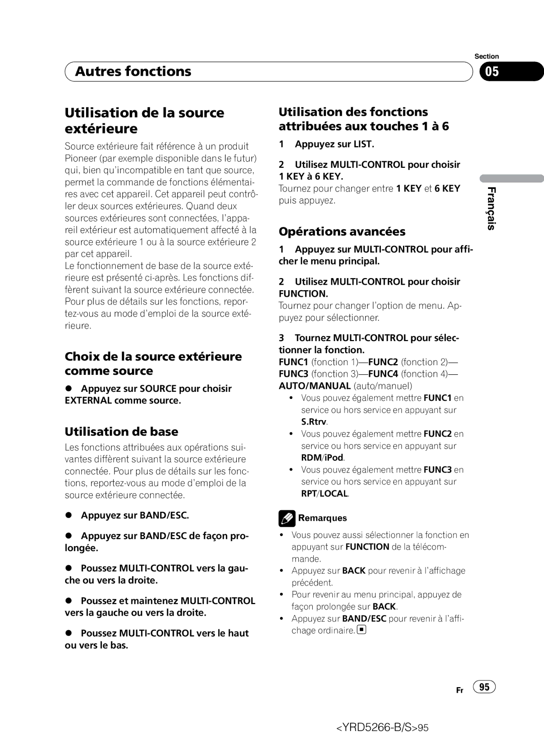 Pioneer DEH-P410UB Autres fonctions Utilisation de la source extérieure, Choix de la source extérieure comme source 