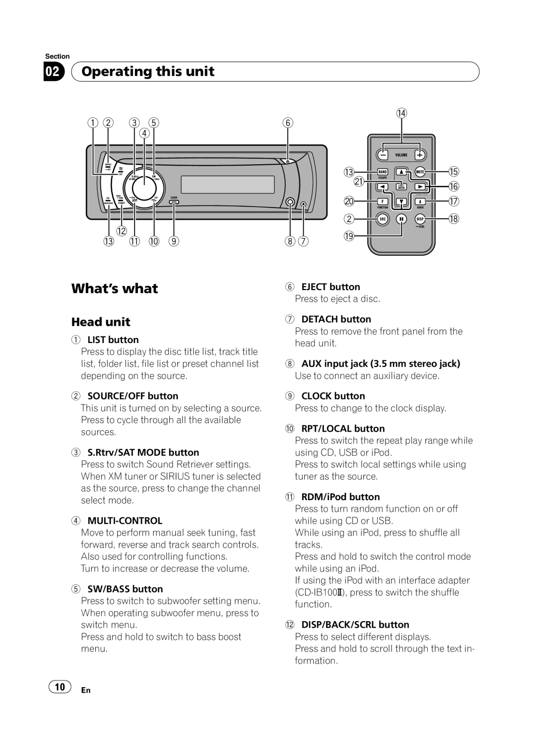 Pioneer DEH-P410UB operation manual Operating this unit What’s what, Head unit, Multi-Control 