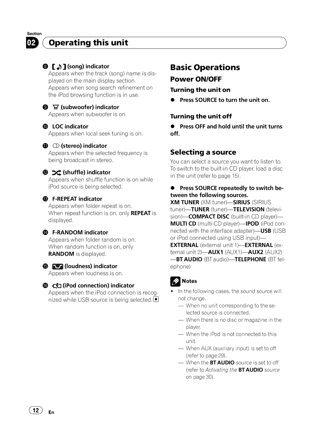 Pioneer DEH-P410UB operation manual Operating this unit, Basic Operations, Power ON/OFF, Selecting a source 