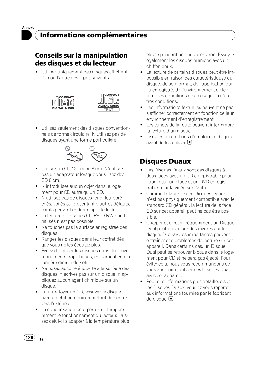 Pioneer DEH-P410UB operation manual Disques Duaux, 120 Fr 