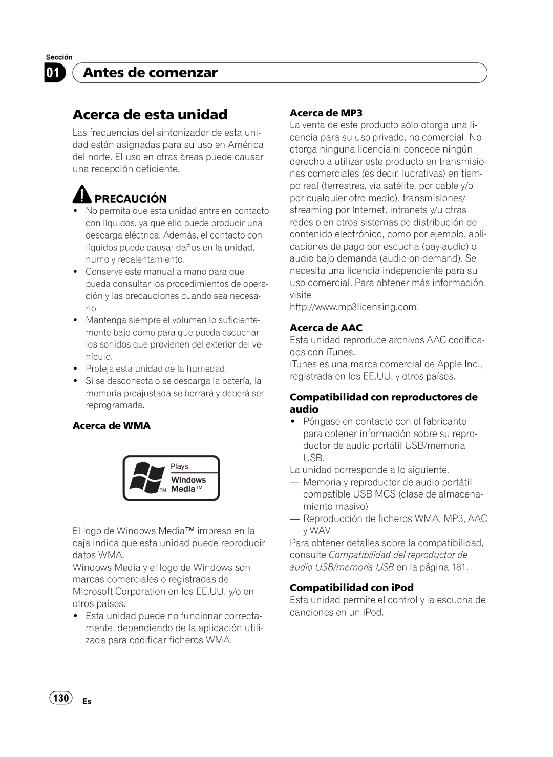 Pioneer DEH-P410UB operation manual Antes de comenzar Acerca de esta unidad, 130 Es 