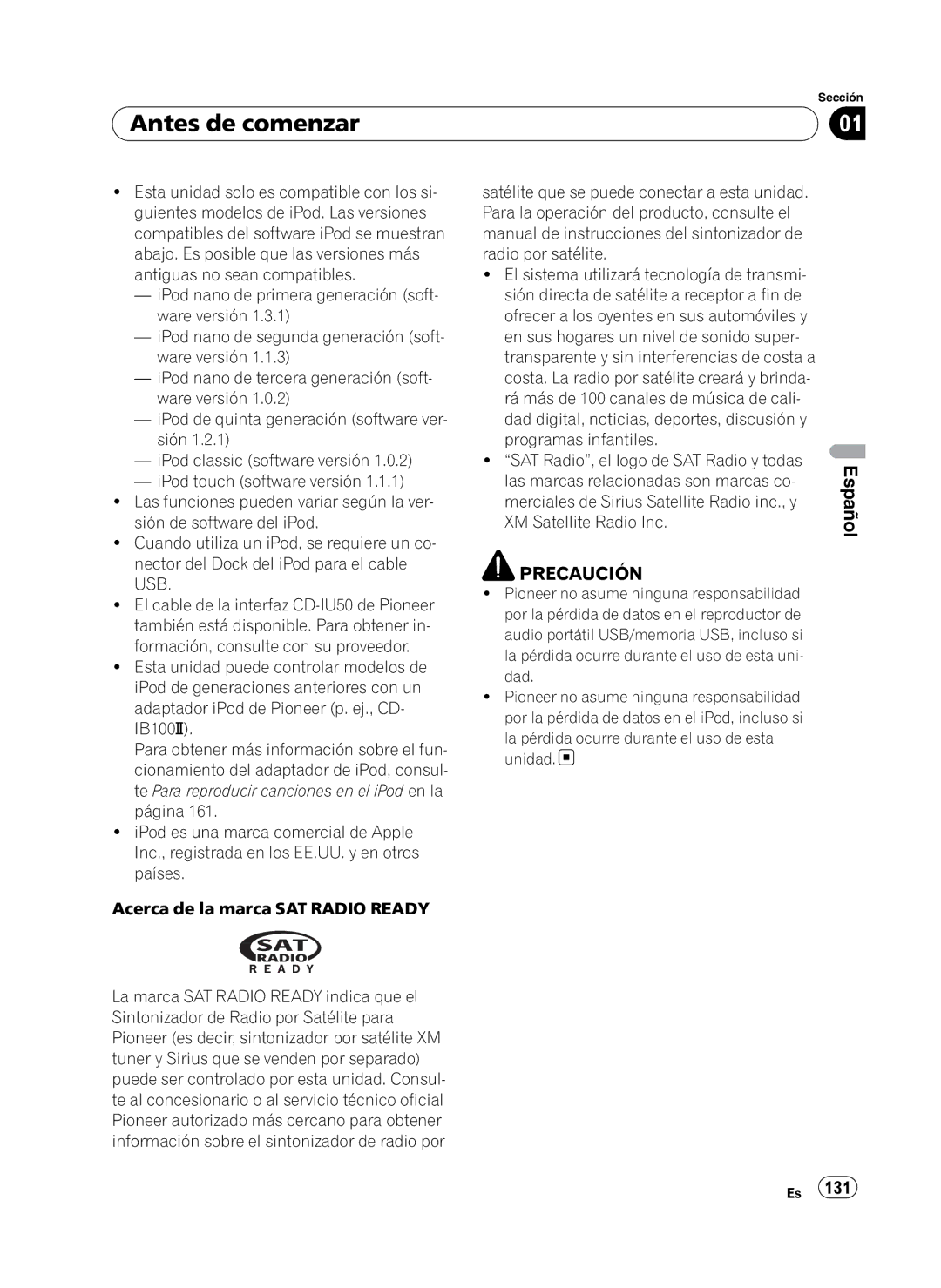 Pioneer DEH-P410UB operation manual Antes de comenzar, La pérdida ocurre durante el uso de esta unidad 