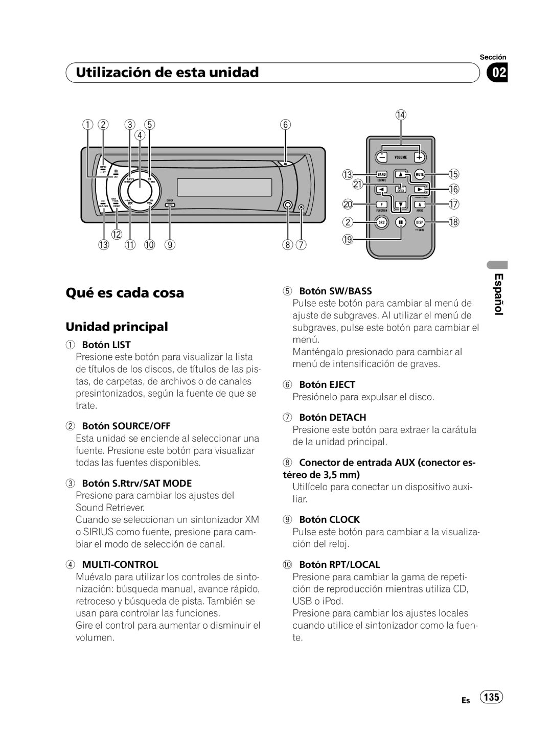 Pioneer DEH-P410UB operation manual Utilización de esta unidad, Qué es cada cosa, Unidad principal 