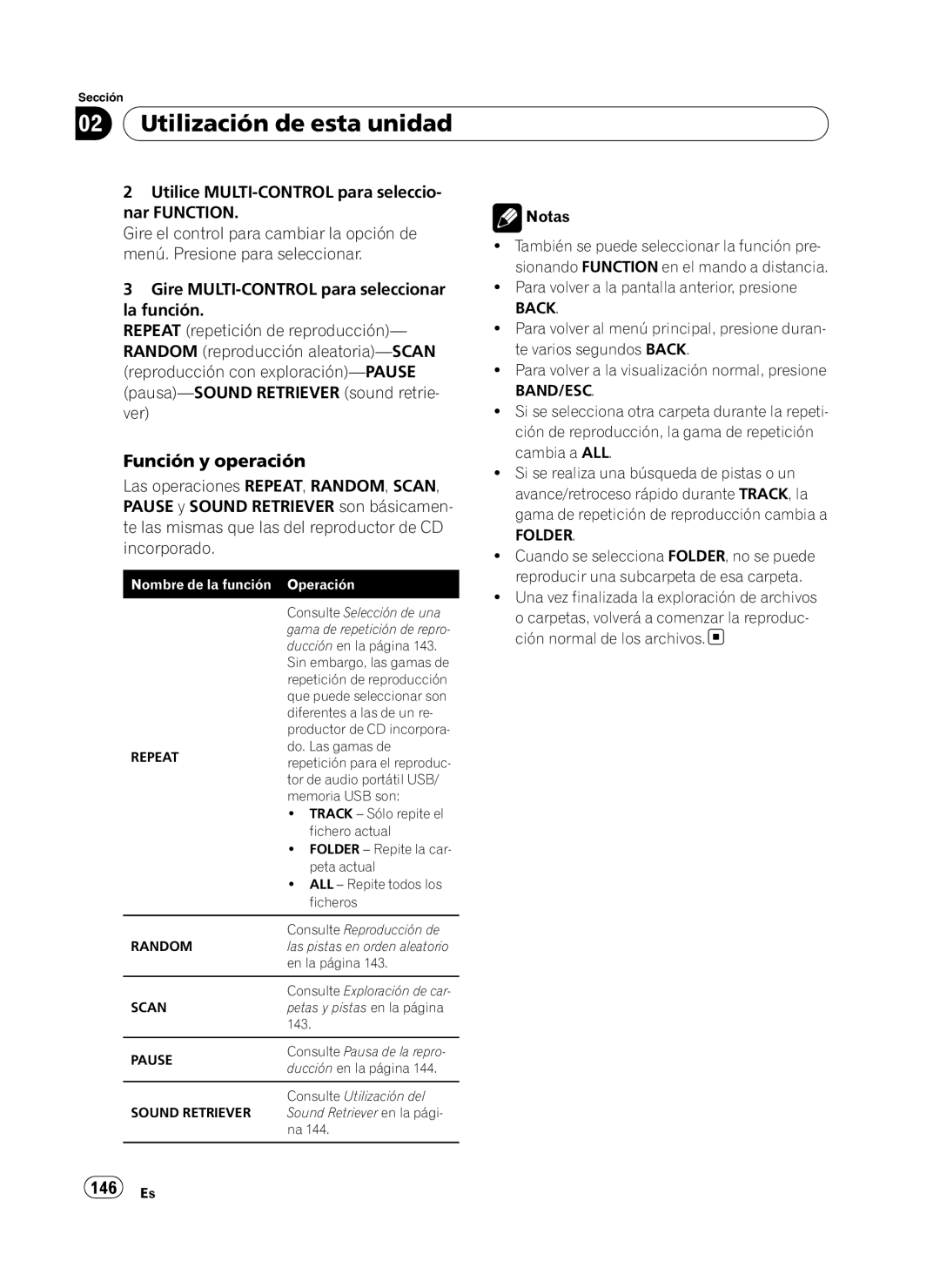 Pioneer DEH-P410UB operation manual Función y operación, 146 Es, Folder 