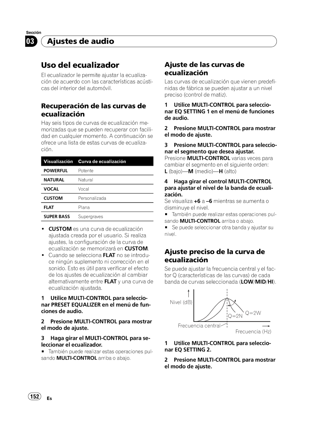 Pioneer DEH-P410UB Ajustes de audio Uso del ecualizador, Recuperación de las curvas de ecualización, 152 Es 