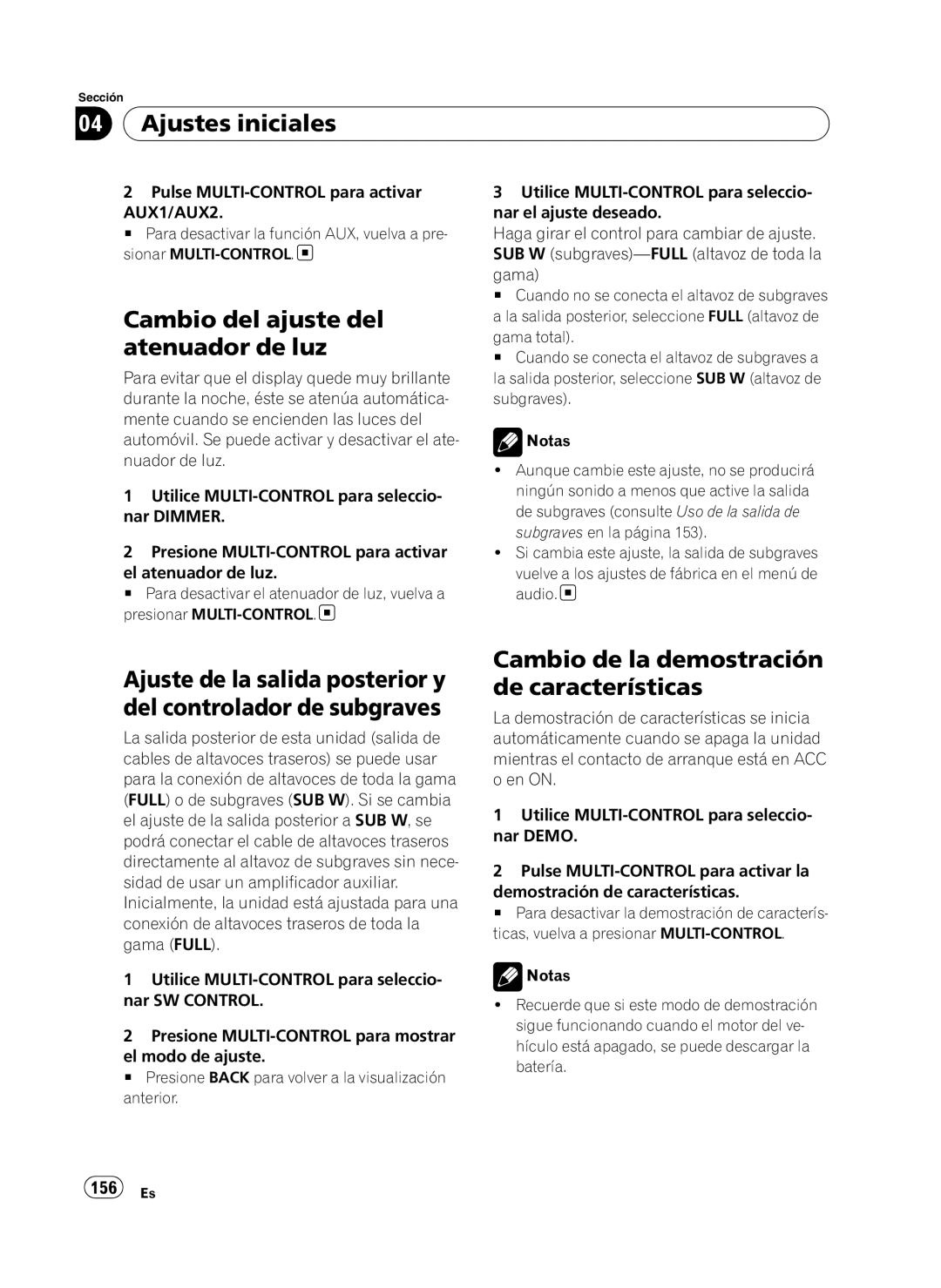 Pioneer DEH-P410UB Ajustes iniciales, Cambio del ajuste del atenuador de luz, Cambio de la demostración de características 