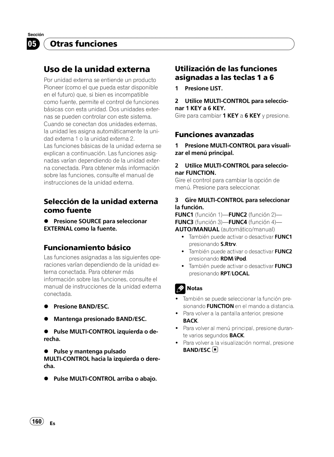 Pioneer DEH-P410UB operation manual Otras funciones Uso de la unidad externa, Selección de la unidad externa como fuente 