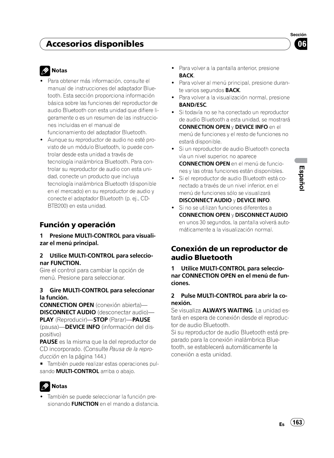 Pioneer DEH-P410UB operation manual Conexión de un reproductor de audio Bluetooth 