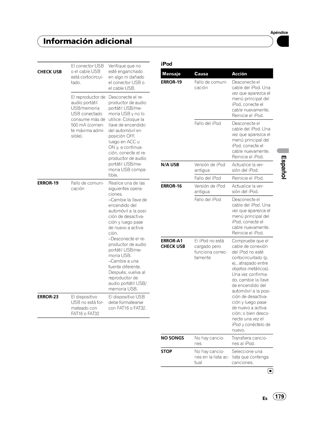 Pioneer DEH-P410UB operation manual Información adicional, IPod 