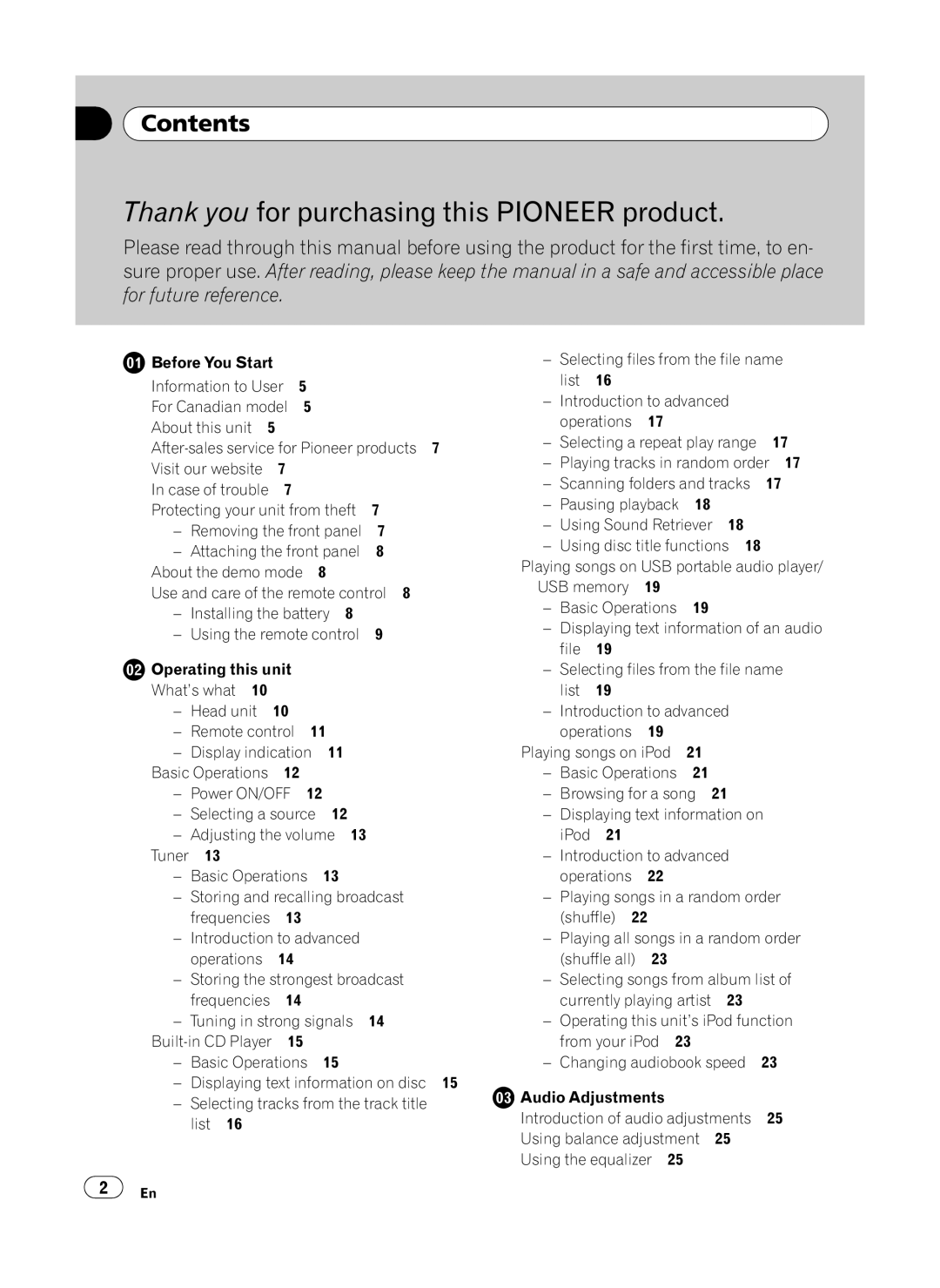 Pioneer DEH-P410UB operation manual Contents, Playing tracks in random order 